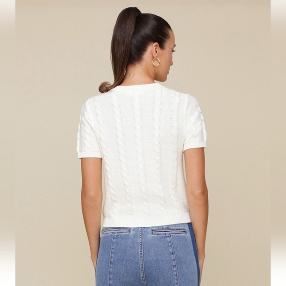 Avec Les Filles White & Black Bow Trim Heart Button Up Cardigan Sweater - Picture 7 of 11